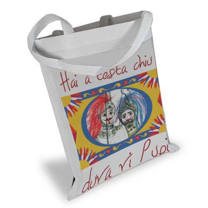 Sicily travel art Shopper Bag Bio Sicilian Pupi Natural Special with long handles,shopping bag,Sicily Italy Art Sicily Italy print