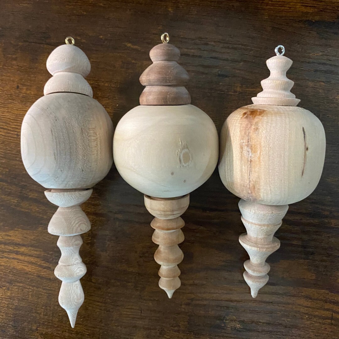 Unfinished Wooden Ornaments round With Finials Etsy