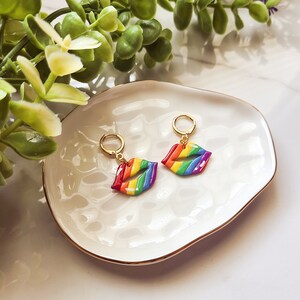 Rainbow Lip Earrings, Rainbow Huggies, Rainbow Kiss Earrings, Pride Earrings, Rainbow Stripe Earrings, Clay Earrings Handmade, Cute Earrings
