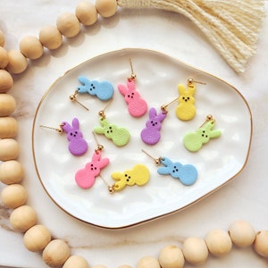 Easter Peep Bunny Clay Earrings, Peep Bunny Earrings, Peeps Clay Earrings, Marshmallow Peep Earrings, Easter Clay Earrings