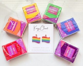 Pride Flag Earrings, Rainbow Flag Earrings, Rainbow Clay Earrings, Pride Earrings Rainbow, Gift for Pride Month, Clay Earrings Handmade