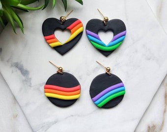 Rainbow Stripe Dangle Earrings, Rainbow Earrings, Cute Rainbow Earrings, Gift for Pride Month, Clay Earrings Rainbow, LGBTQ Earrings