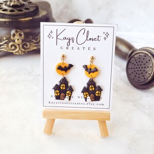 Haunted House Dangle Earrings, Haunted House Earrings, Halloween Earrings Clay, Halloween Earrings, Halloween Earrings Dangle, Fall Earrings