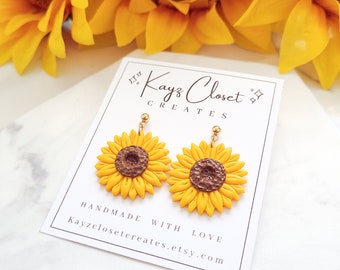 Sunflower Clay Earrings, Sunflower Earrings, Clay Sunflower Earrings, Sunflower Earrings Dangle, Cute Clay Earrings, Cute Sunflower Earrings