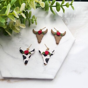 Western Bull Head Clay Earrings, Western Earrings, Polymer Clay Earrings, Cow Print Earrings, Boho Bull Earrings, Western Clay Earrings