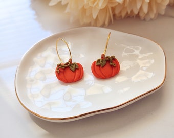 Pumpkin Hoop Earrings, Pumpkin Clay Earrings, Pumpkin Earrings Clay, Fall Clay Earrings, Clay Earrings Handmade, Cute Pumpkin Earrings