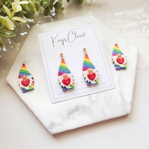 Rainbow Gnome Earrings, Gnome Earrings Clay, Rainbow Clay Earrings, Pride Earrings Handmade, Rainbow Stripe Earrings, Cute Gnome Earrings