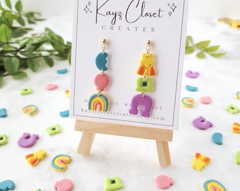 Lucky Charms Dangle Earrings, Lucky Charm Earrings, St. Patricks Day Earrings, Lucky Earrings, Cereal Earrings, Lucky Charm Earrings Clay
