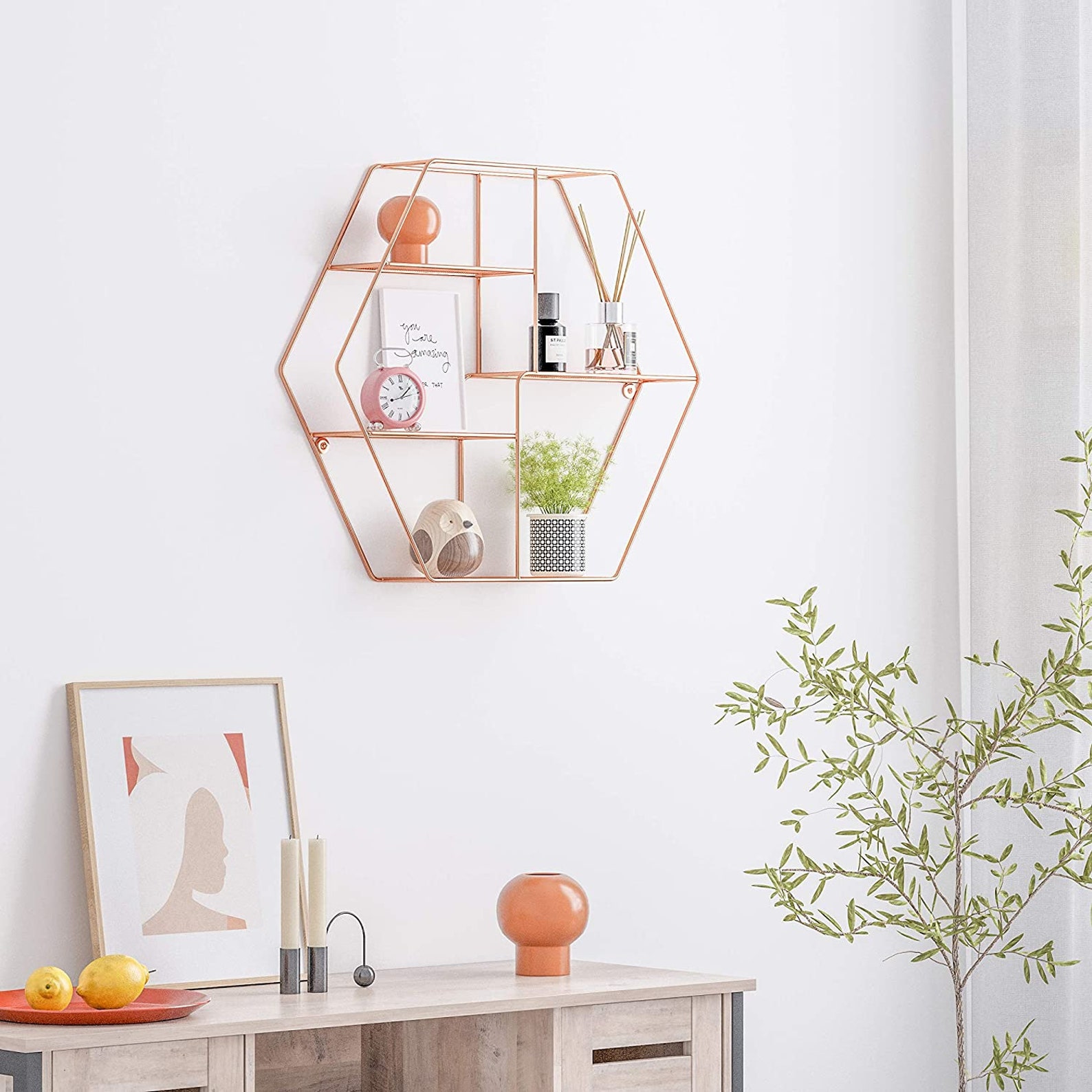 Hexagonal Wall Shelf Metal Hanging Shelf with 4 Mesh Shelves Etsy