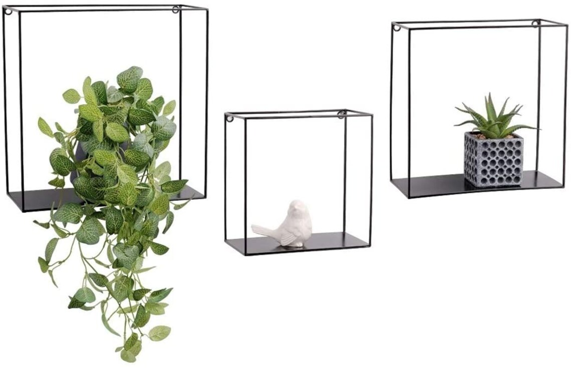 Set of 3 Wall Shelves Square Floating Box Modern Black Metal Etsy