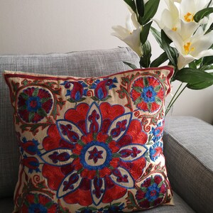 Silk hand Embroidered Suzani pillow cover, pillowcase