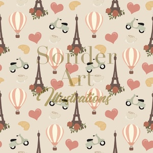 Paris France Inspired Seamless Digital Pattern Print