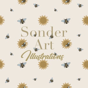 Sunflower Bees Seamless Digital Pattern Print