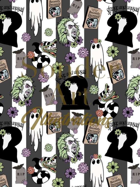 Halloween Beetlejuice Inspired Seamless Pattern Print Etsy