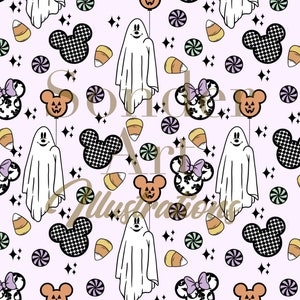 Mickey Mouse Inspired Halloween Seamless Pattern Print Purple Background