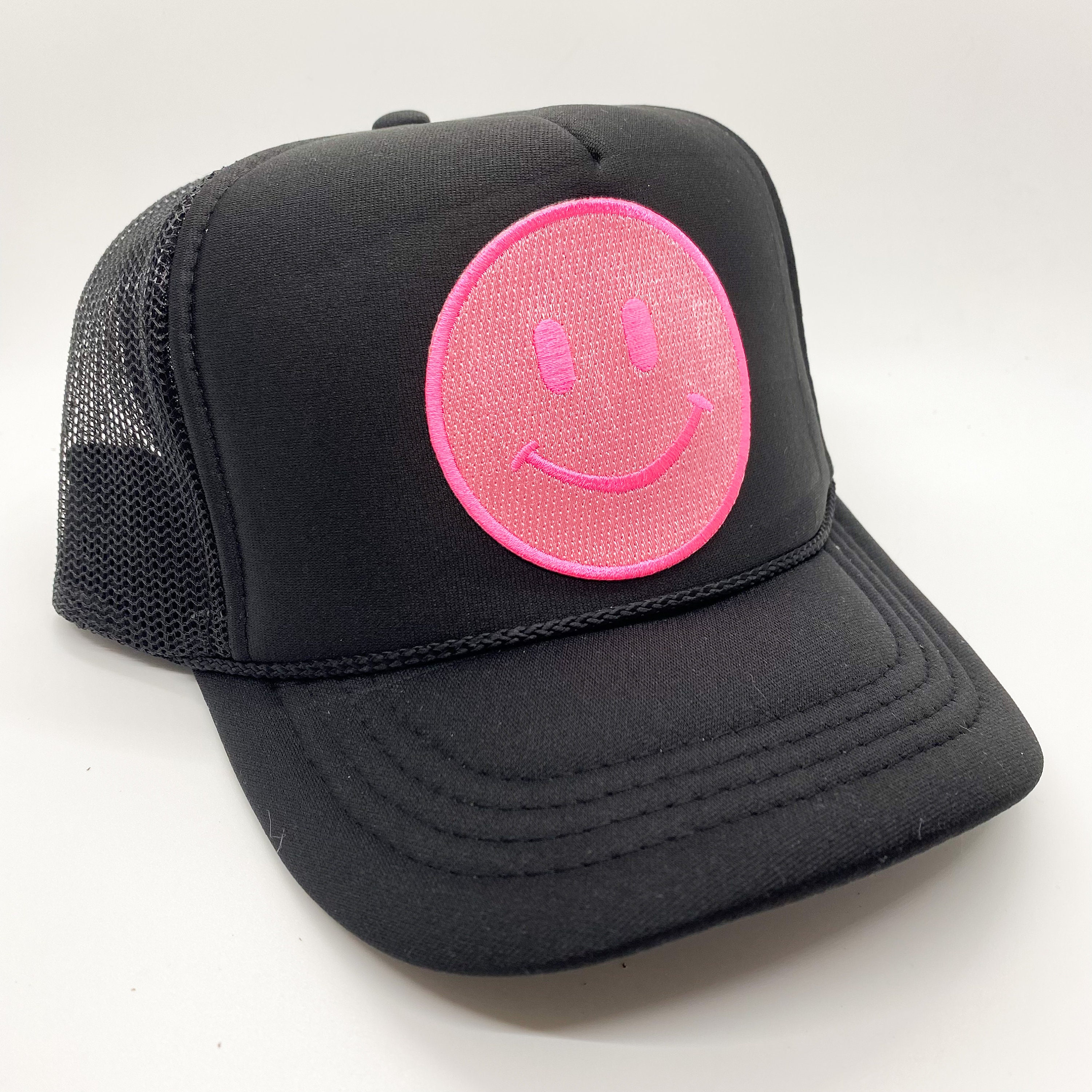 Black Happy Face Trucker Hat Smile Patch Hat Smiling Hat