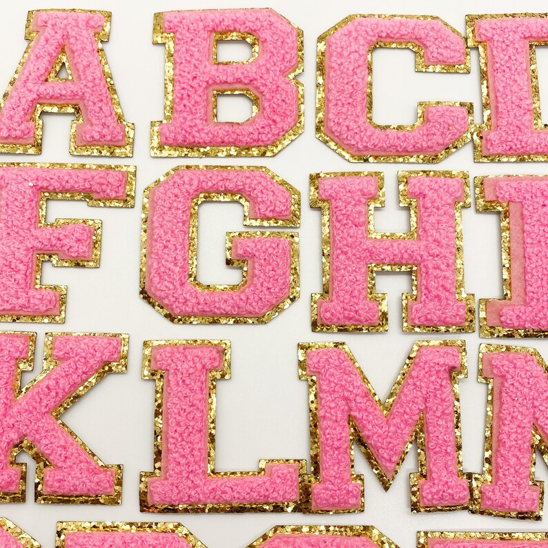 IRON ON 2 Hot Pink Varsity Glitter Letter Chenille Etsy