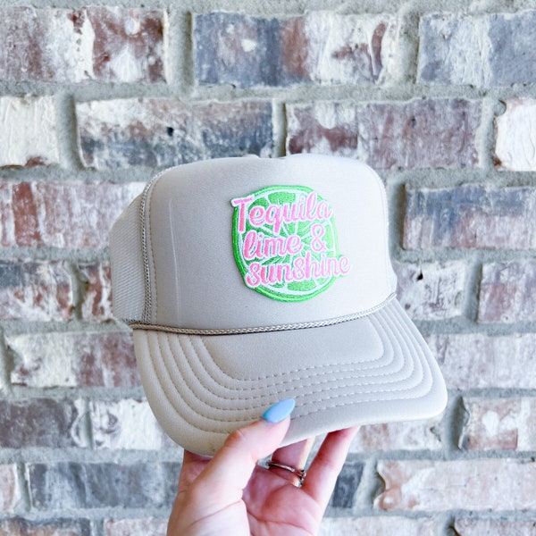 Tequila Lime Sunshine Patch Foam Trucker Hat | Margarita Fall College Hats Custom Hats Hat Trip Summer Boat Coastal Hat