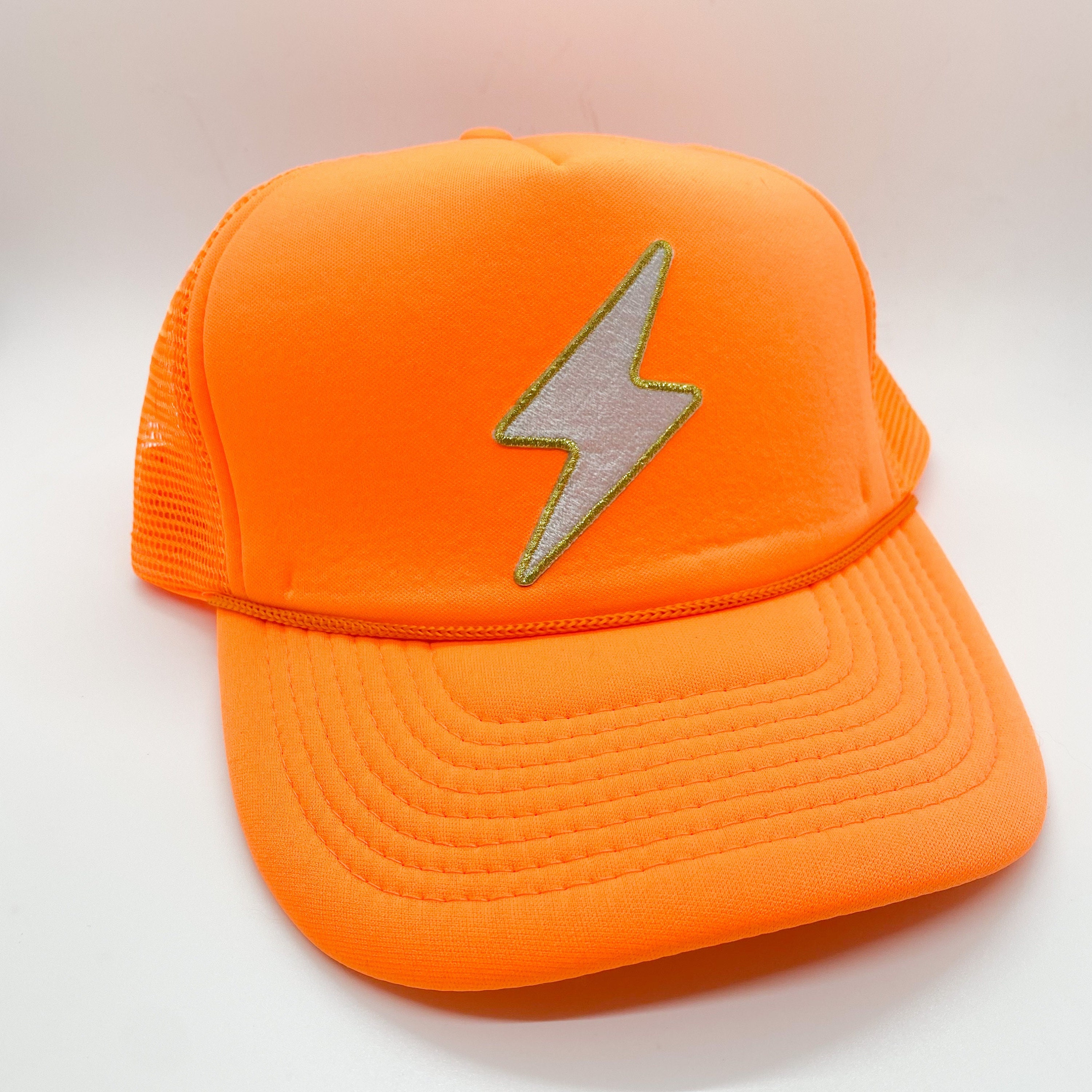 Neon Orange Lightning Bolt Trucker Hat 
