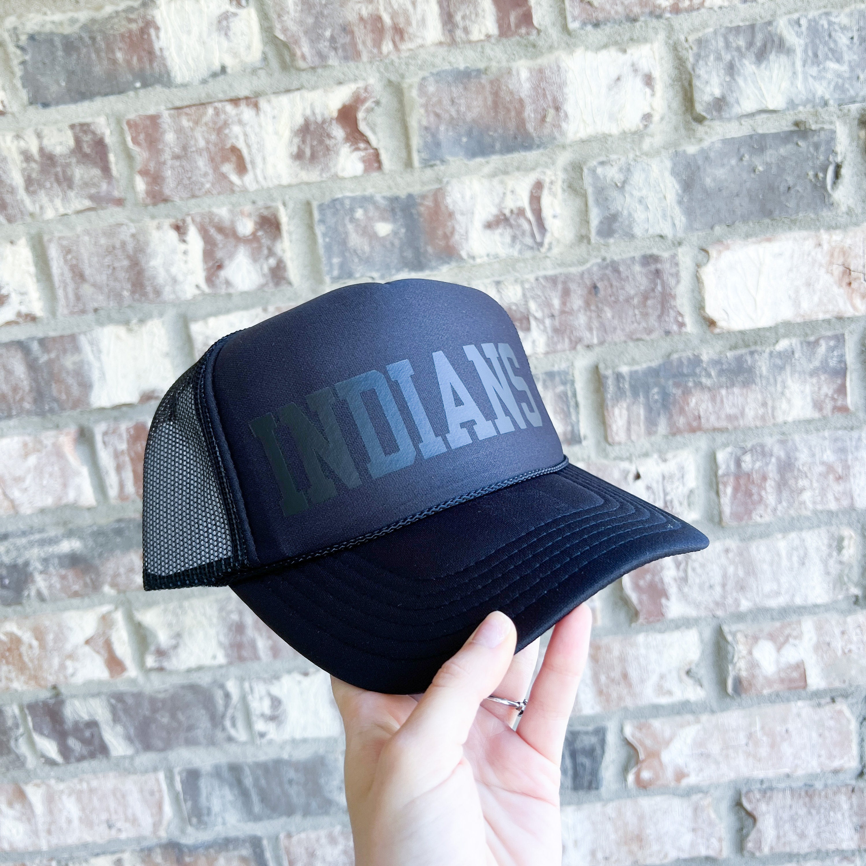 Team Mascot Indians Black Trucker Hat Adult Foam Adjustable Trucker Hat ...