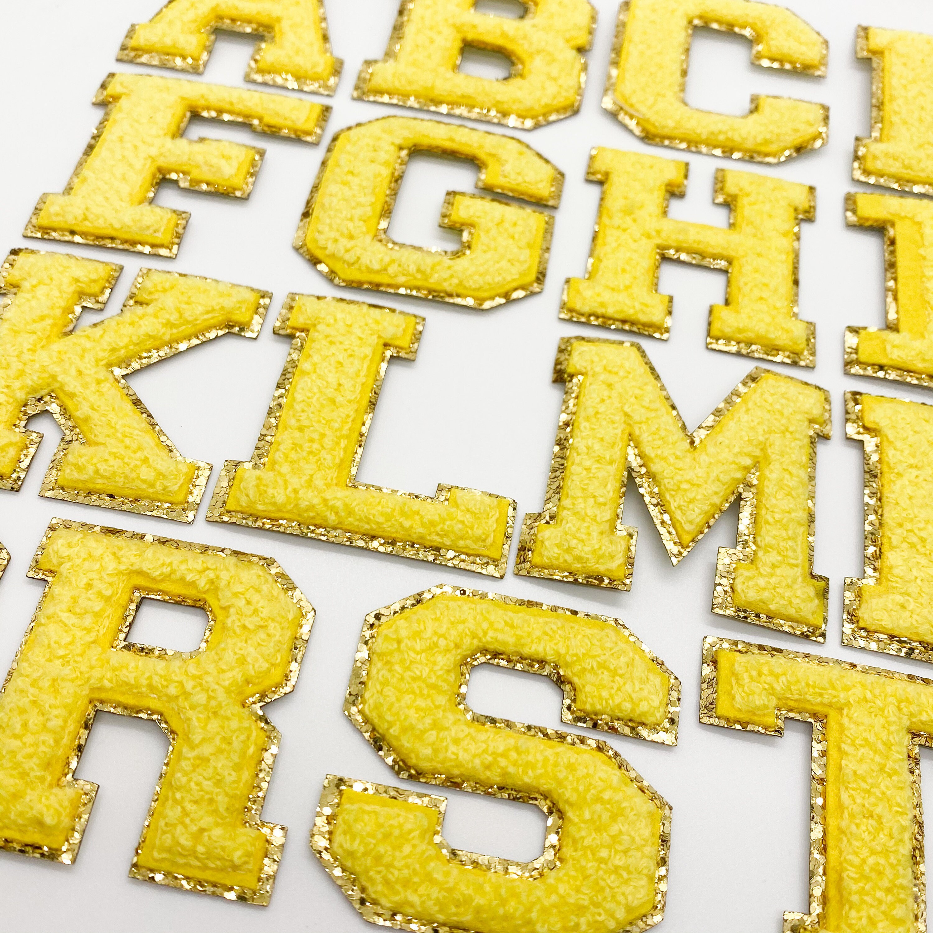 IRON ON 2" Yellow Varsity Glitter Letter Chenille Initial Patch …