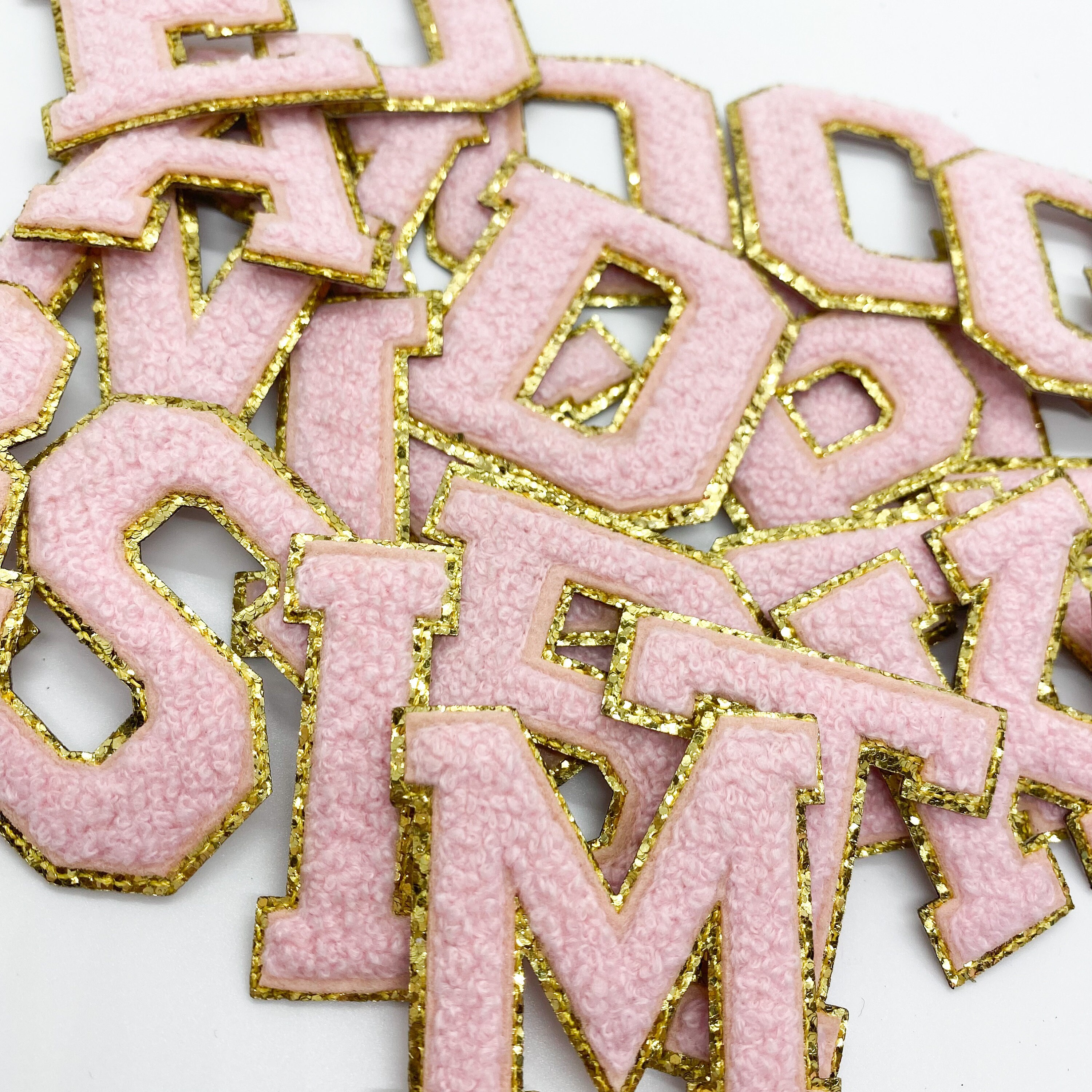 IRON ON 2.5" Light Pink | Varsity Glitter Letter Chenille Initia…