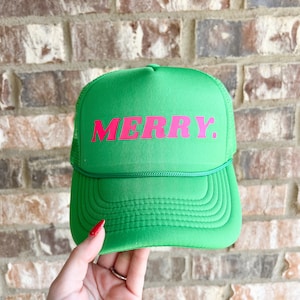Merry. Christmas Holiday Patch Foam Trucker Hat | Winter Fall College Hats Custom Hats Hat Trip Summer Boat Coastal Hat