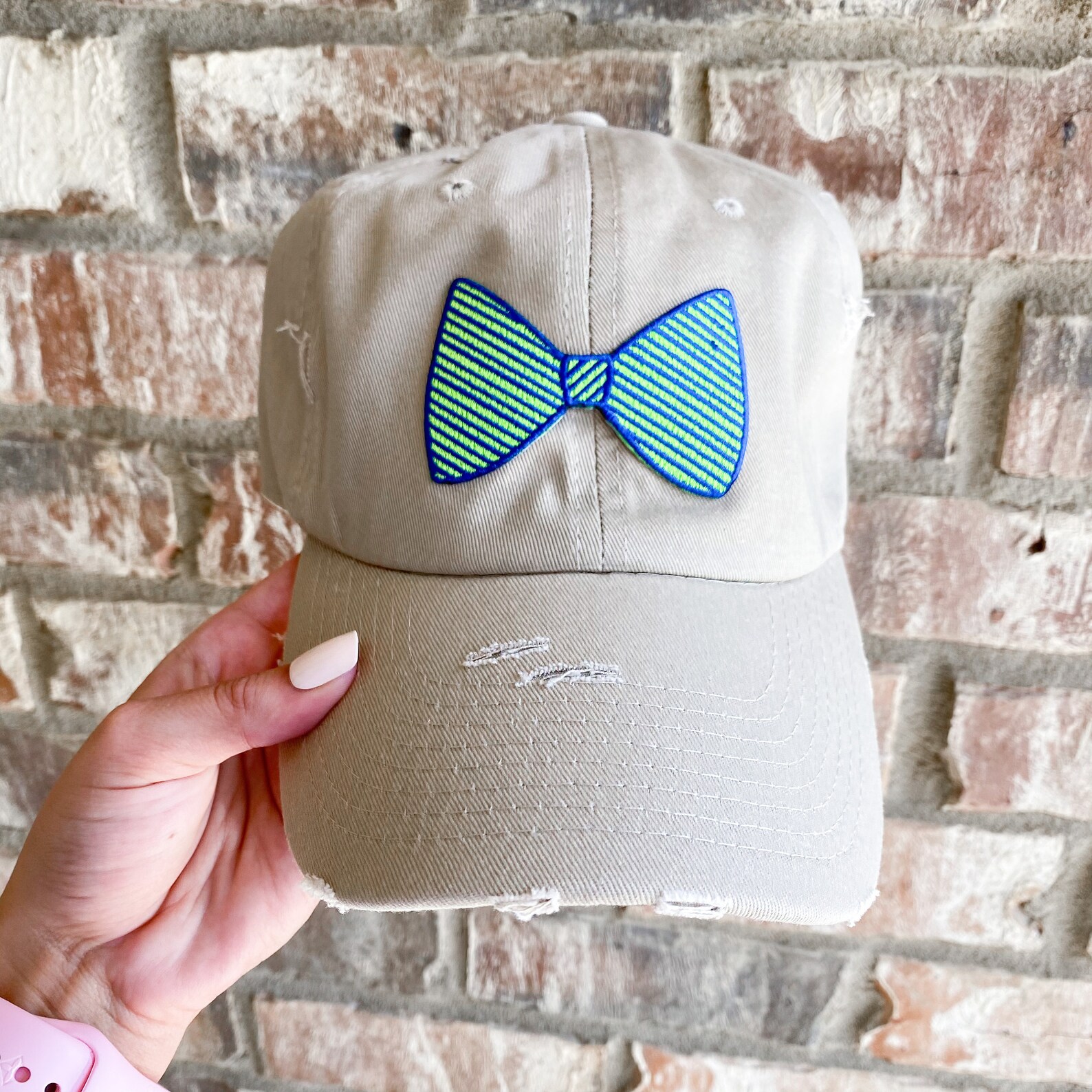 Preppy Bow Tie Distressed Patch Hat Custom Patch Hat Etsy