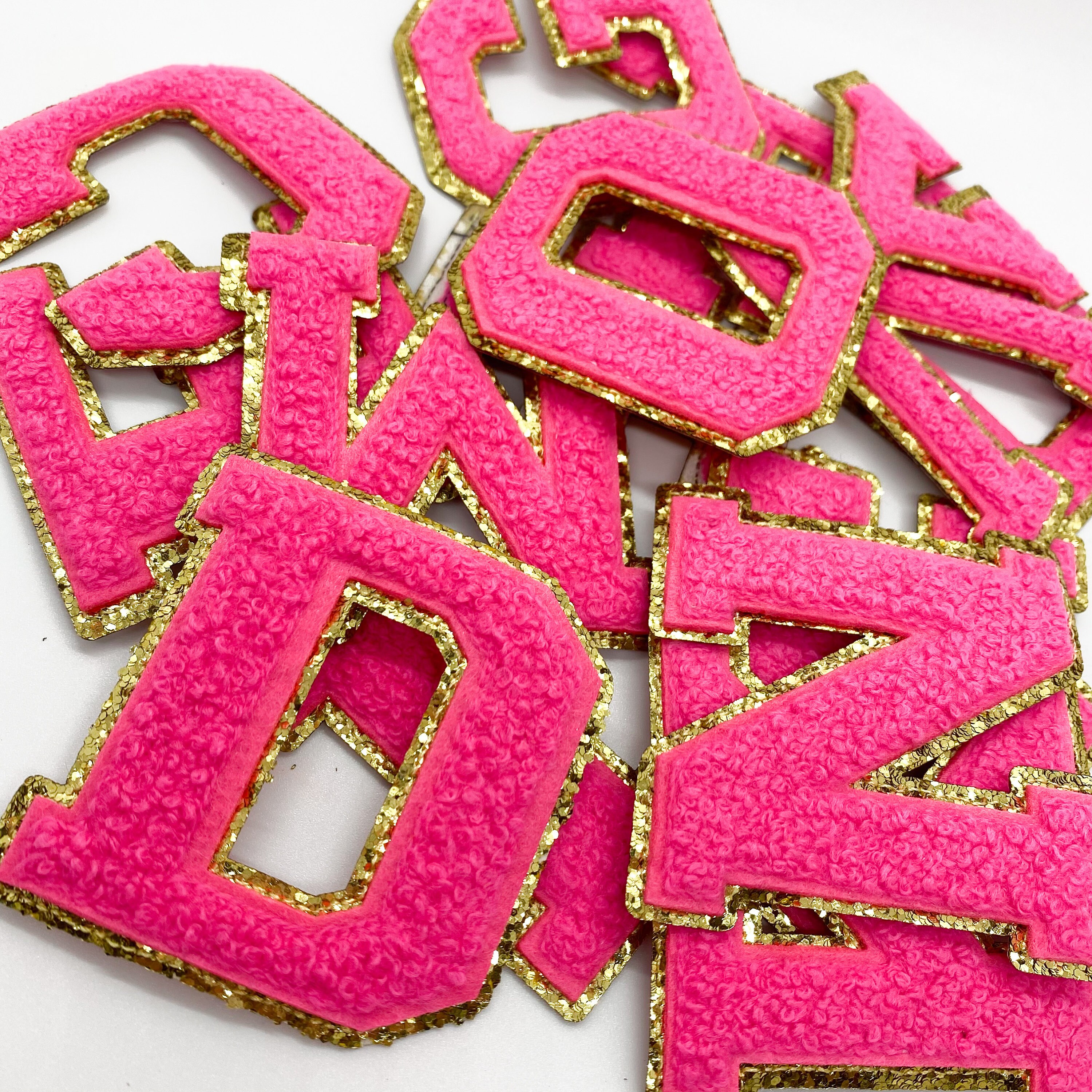 IRON ON 2.5" Neon Pink | Varsity Glitter Letter Chenille Initial…