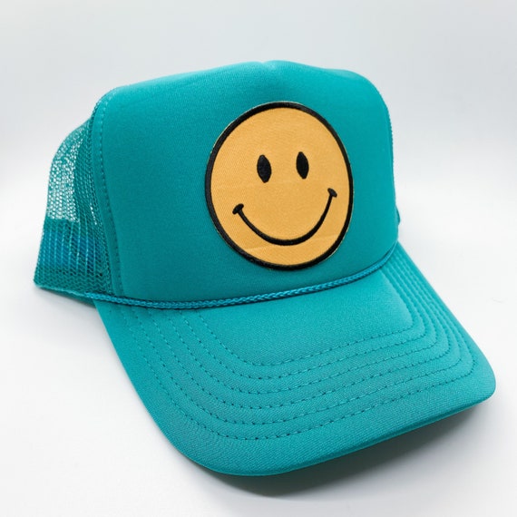 Teal | Happy Face Trucker Hat | Smile Patch Hat | Smiling  display picture 1