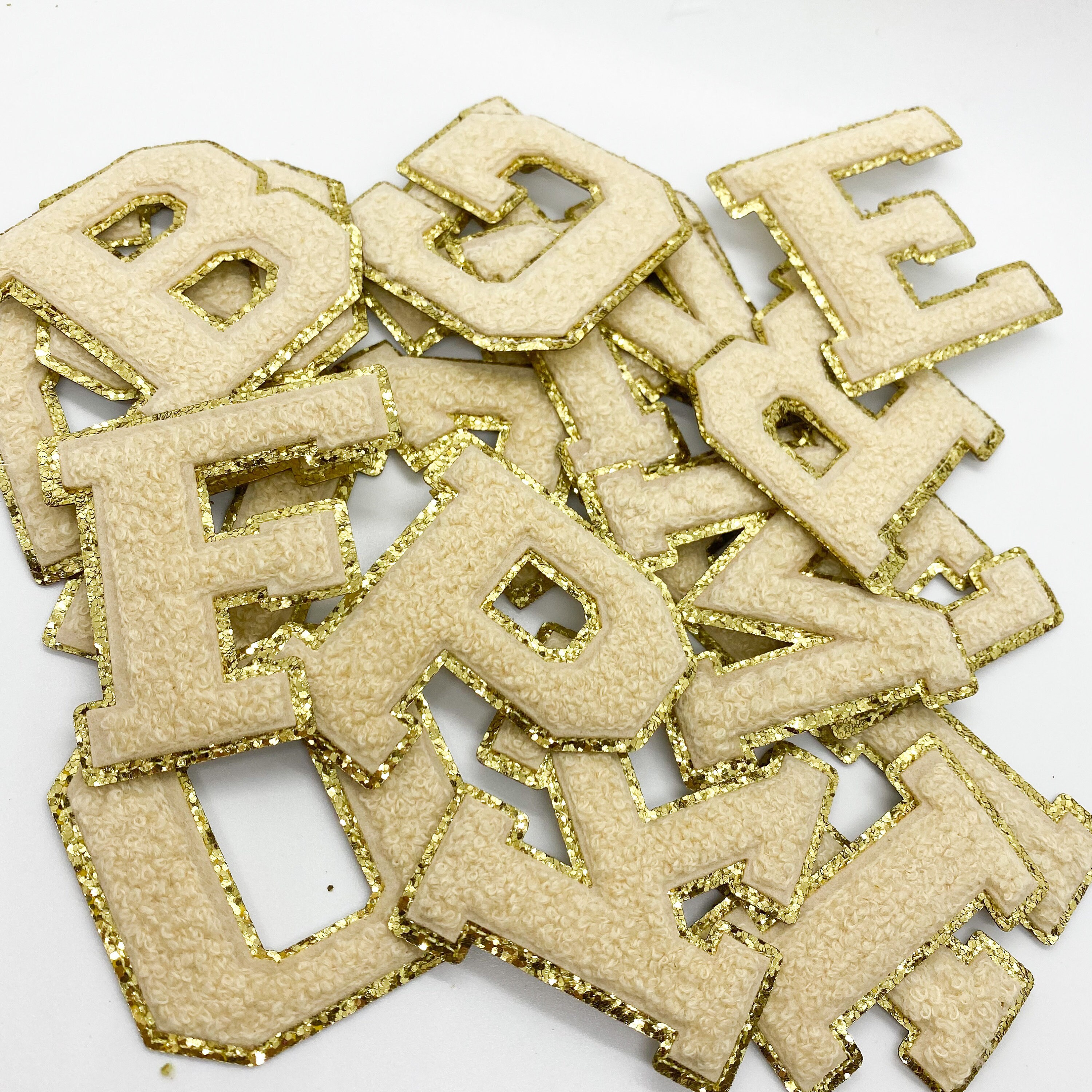 IRON ON 2.5" Tan Sand | Varsity Glitter Letter Chenille Initial …