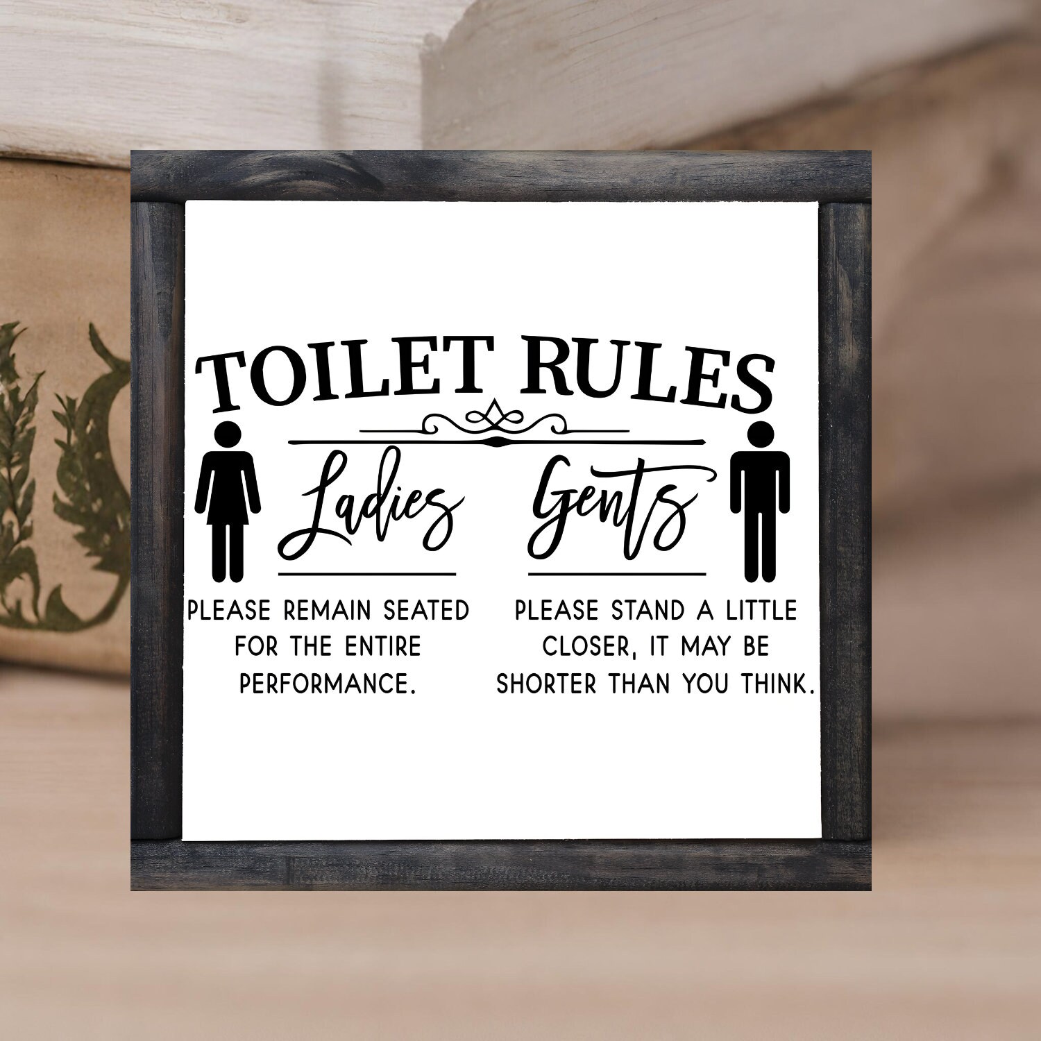 Toilet Rules Bathroom Wall Art | Home Decor | 8 X 8 Inch Framed Wooden ...