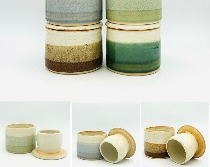 Made-to-Order Two-Toned French Style Ceramic Butter Keeper / Crock in Original Colors by Amy Schnitzer