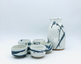 Made-to-Order 7-Piece Japanese Style Onyx River Ceramic Sake Bottle and Cups Set by Amy Schnitzer