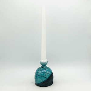 NEW! Aqua Crackle Raku Fired Rounded Ceramic Candlestick Holder by Amy Schnitzer
