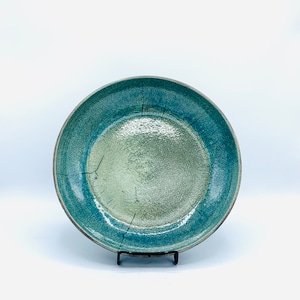 Aqua, Pale Green & Jade Raku Fired Ceramic Bowl Plate / “Blate” by Amy Schnitzer