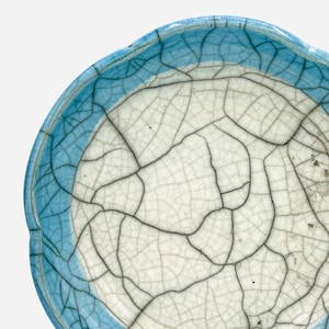 NEW! Light Blue, Clear & Rich Blue Crackle Raku Fired Ceramic Flower Bowl Plate / “Blate” by Amy Schnitzer