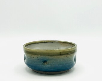 Blue-to-Olive Ombré Large Dimpled Ceramic Matcha Tea Bowl Chawan by Amy Schnitzer