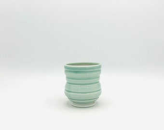 Pale Blue Green Celedon Striped Porcelain Cup by Amy Schnitzer