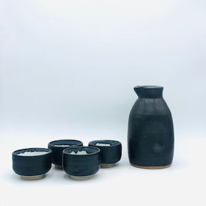 Made-to-Order 5-Piece Matte Black Sake Bottle and Cups Set by Amy Schnitzer