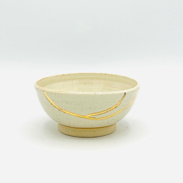 Faux Kintsugi Ceramic Matcha Tea Bowl Chawan with Gold Luster by Amy Schnitzer