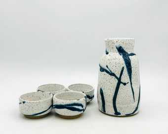 Made-to-Order 5-Piece Onyx River Ceramic Sake Set with Bottle & Cups by Amy Schnitzer