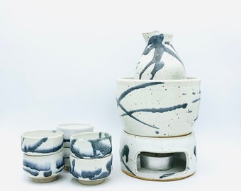 Made-to-Order 9-Piece Onyx River Sake Set with Warmer Base and Bowl by Amy Schnitzer