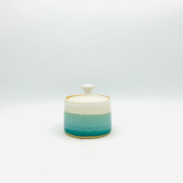 NEW! Flawed But Functional Two-Toned Ceramic Sugar Bowl with Lid in Caribbean Sea by Amy Schnitzer