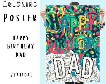 24" x 36" Happy Birthday Dad Coloring Poster for Adults, Large Coloring Poster For Dad Birthday, Gift For Dad Birthday From Daughter