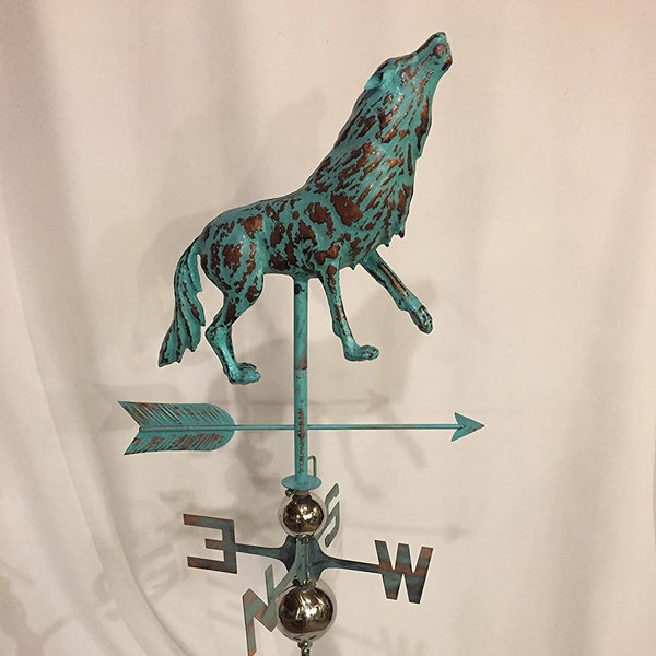 LARGE Handcrafted 3Dimensional  WOLF Weathervane Copper Patina Finish