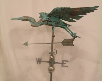 LARGE Handcrafted 3D 3-Dimensional CRANE --- HERON Weathervane Copper Patina Finish #1 seller