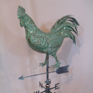 LARGE Handcrafted 3Dimensional struting ROOSTER Weathervane Copper Patina Finish