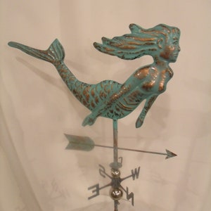 LARGE HUGH Handcrafted 3Dimensional Mermaid Weathervane Copper Patina Finish