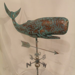 LARGE Handcrafted 3D 3-Dimensional WHALE Weathervane Copper Patina Finish
